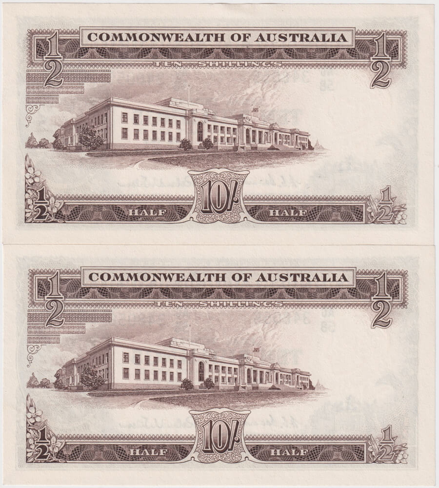 1954 Ten Shilling Consecutive Pair Coombs/Wilson R16 good EF