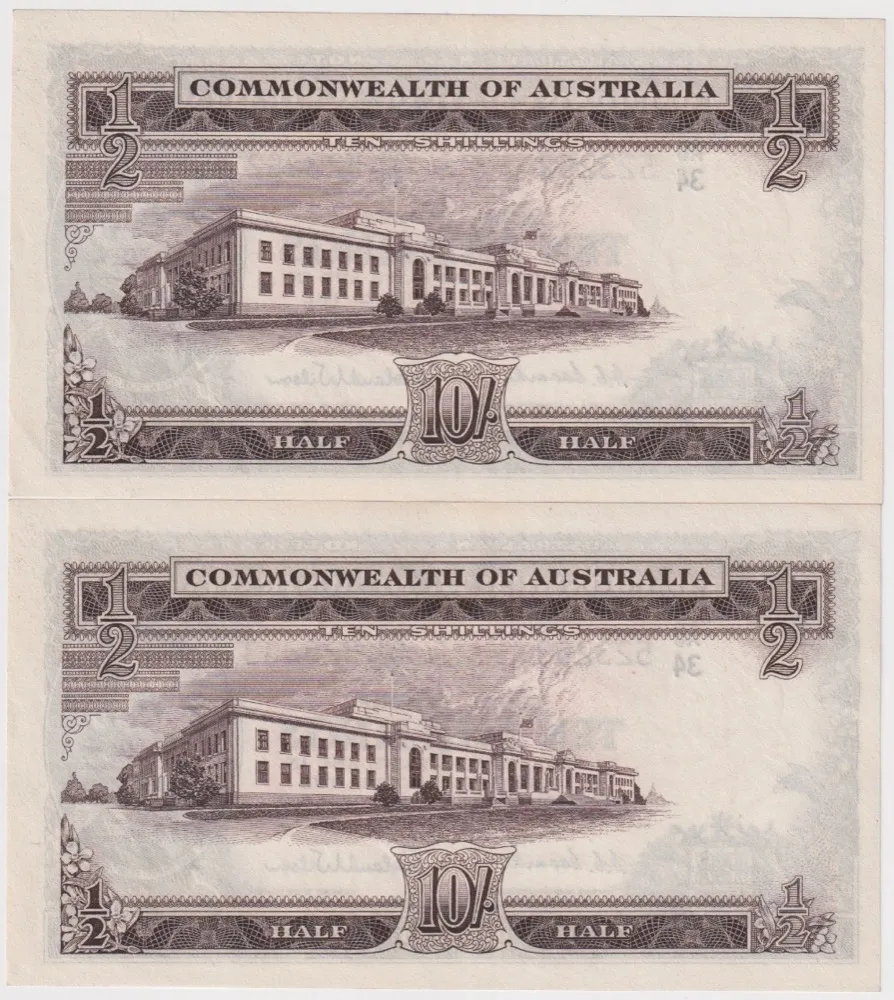 1954 Ten Shilling Consecutive Pair Coombs/Wilson R16 good EF