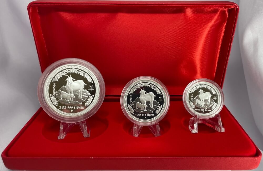 2003 Silver Lunar Proof 3 Coin Set Series I Goat product image