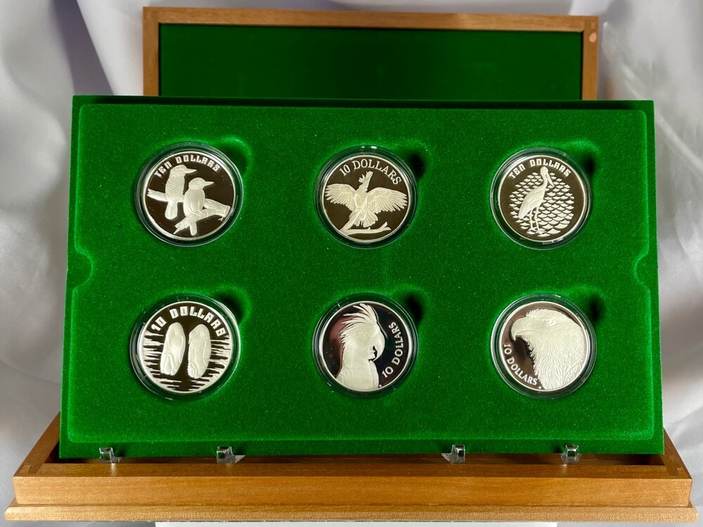 1989-1994 10 Dollar Silver Proof Coin Set Birds of Australia in Presentation Case