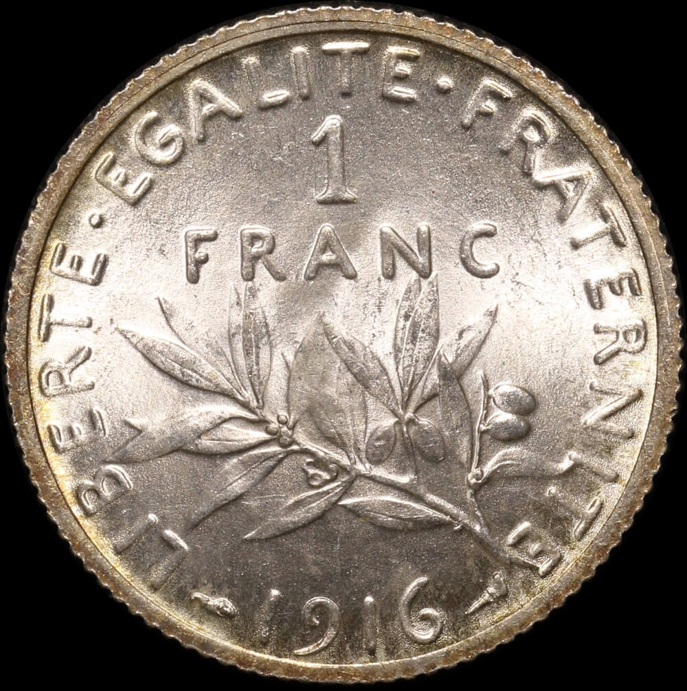 France 1916 Silver 1 Franc KM# 844.1 Uncirculated product image