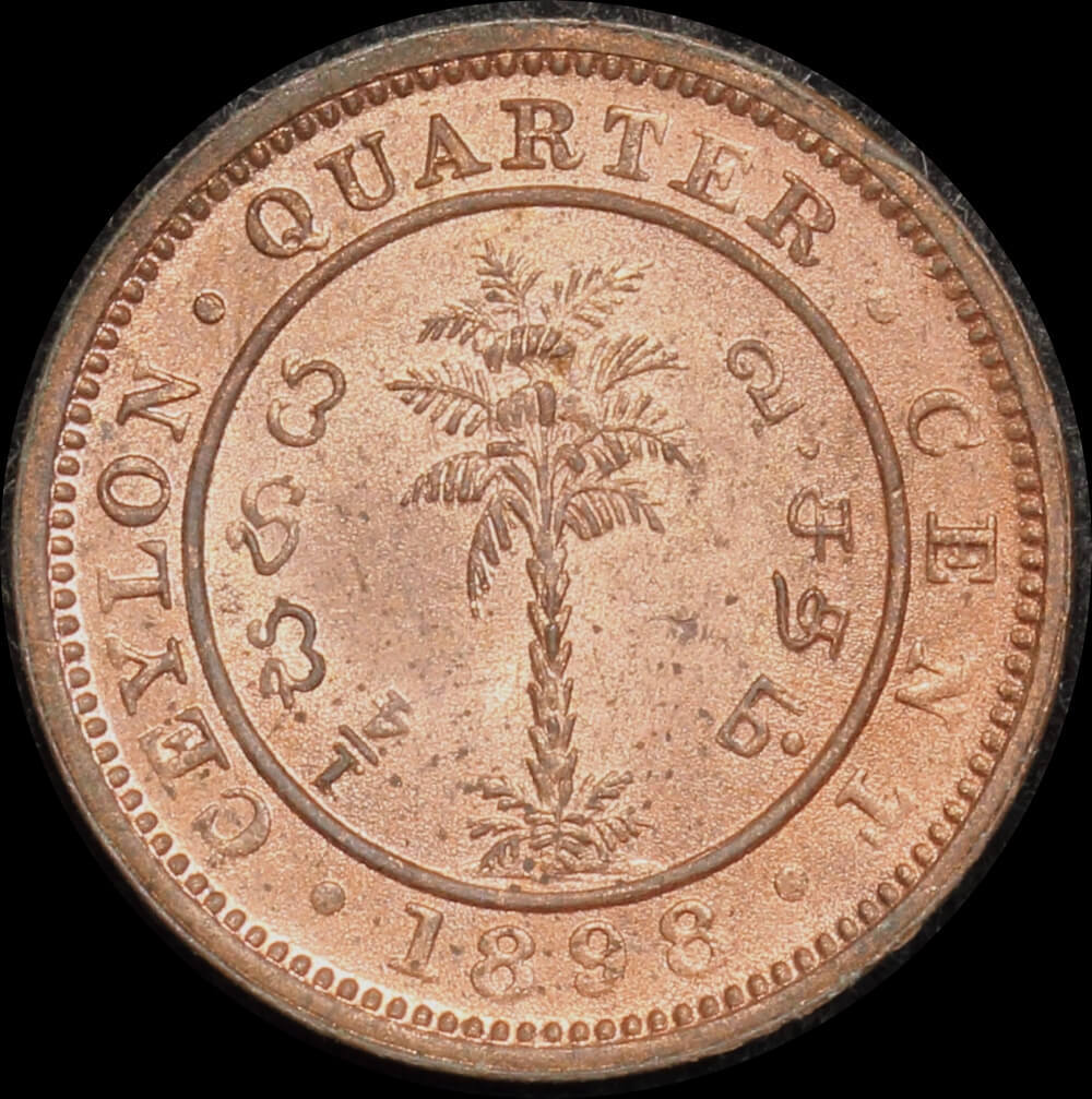 Ceylon 1898 Copper Quarter Cent KM# 90 Choice Uncirculated product image