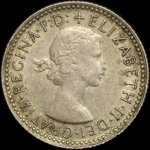 1955-1963 Undated Sixpence Partial Obverse Brockage Error about Unc