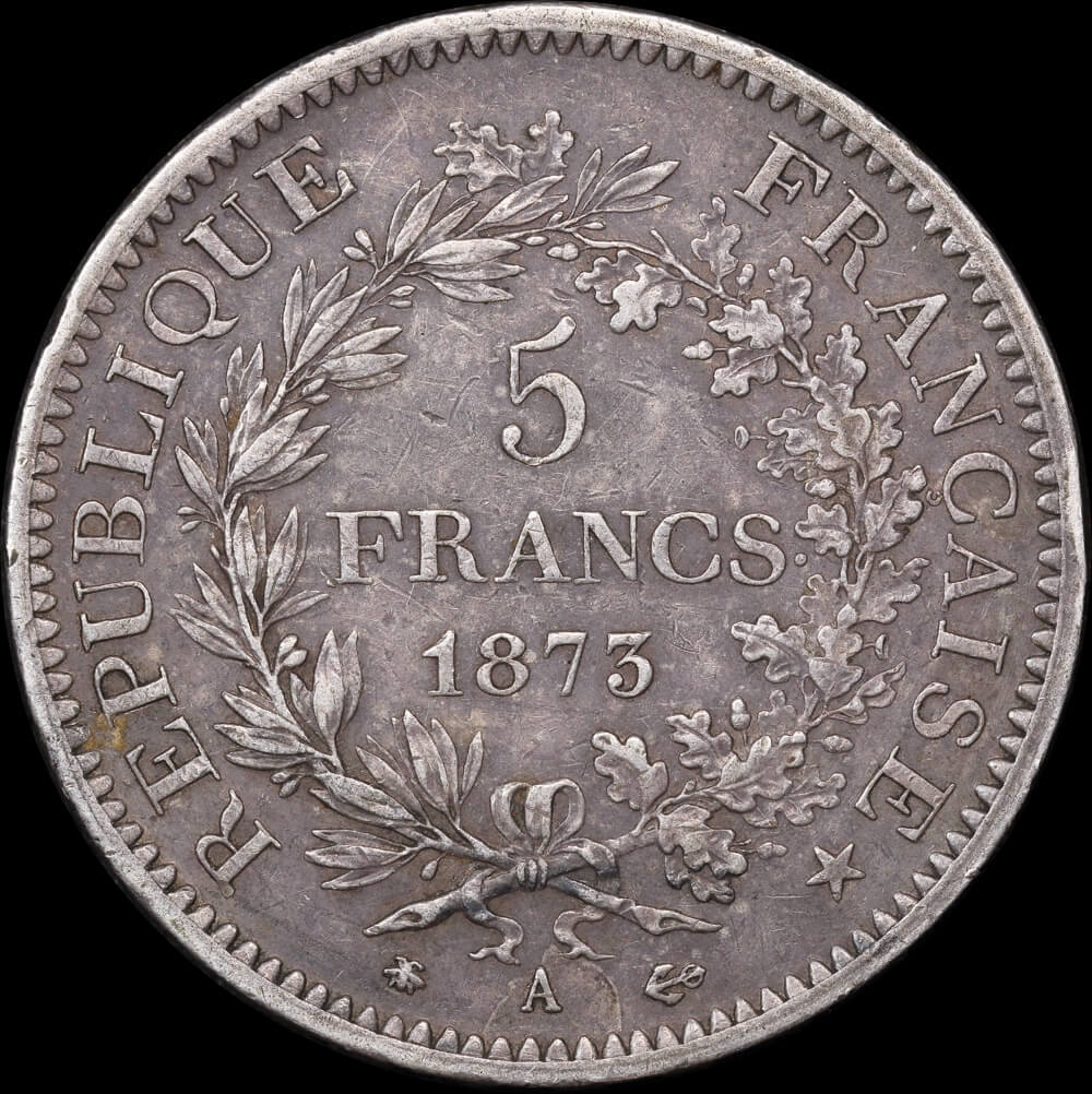 France 1873-A Silver 5 Francs KM# 820.1 good EF product image