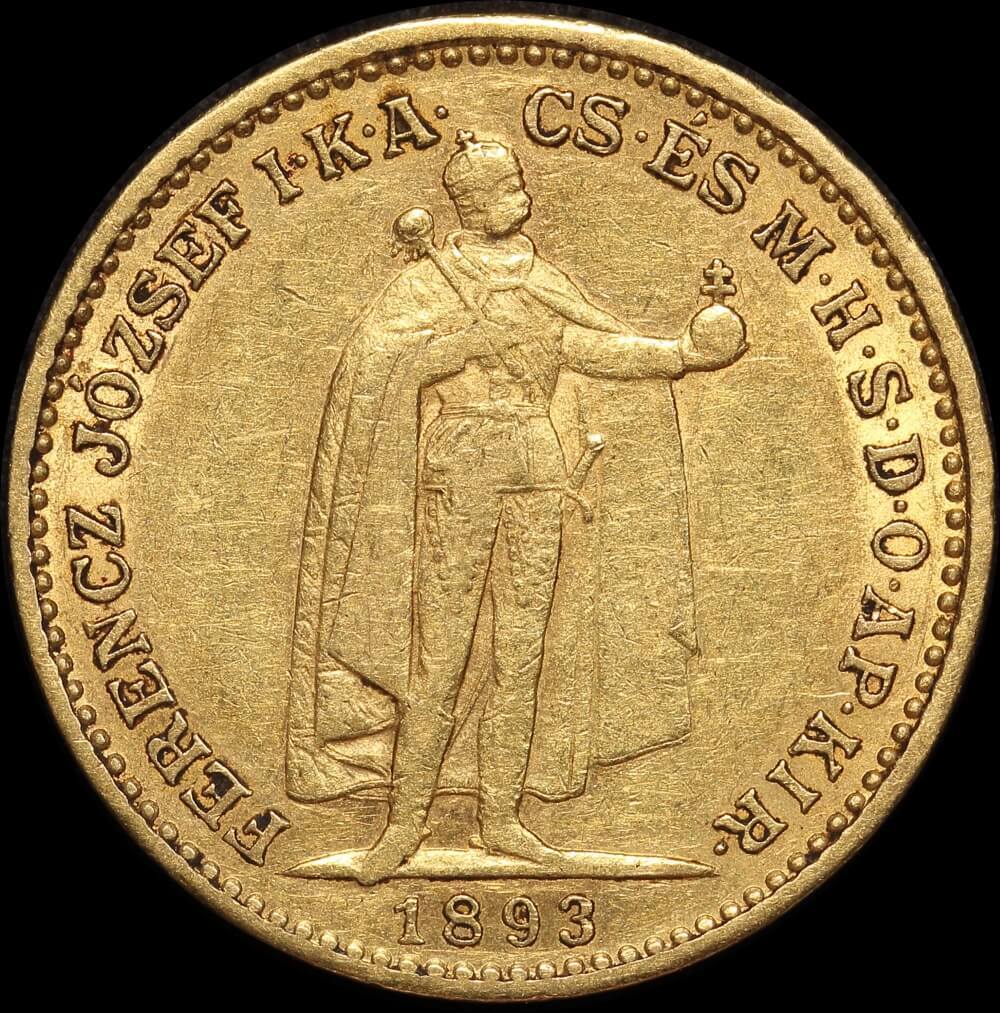 Hungary 1893 Gold 20 Koronas KM#486 good VF product image