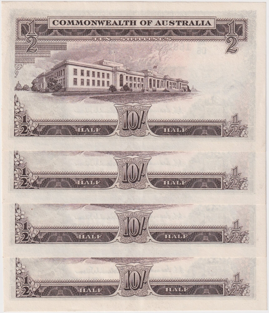 1954 Ten Shilling Consecutive Run of 4 Coombs/Wilson R16 good EF