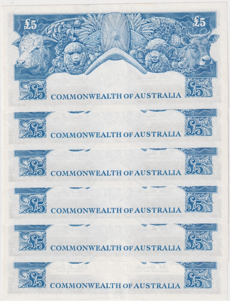 1960 Five Pound Consecutive Run of 6 Coombs/Wilson R50 about Unc