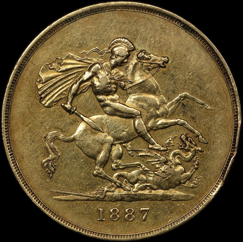 1887 Gold Five Pounds Victoria S#3864 good VF product image