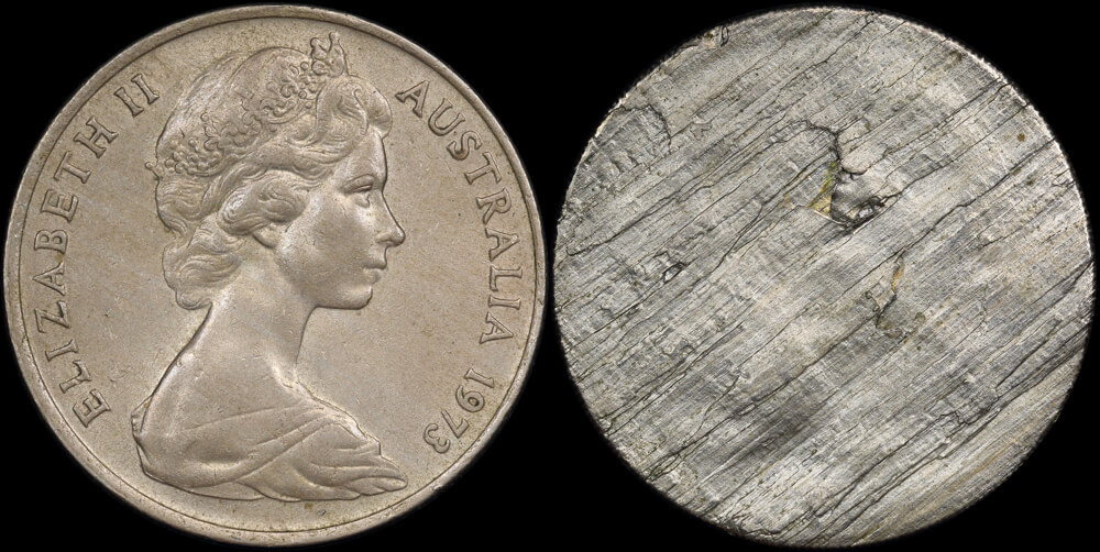 1973 Twenty Cents Split Planchet good EF