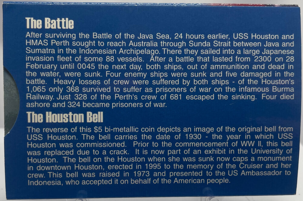 2002 5 Dollar Uncirculated Coin - USS Houston Ship's Bell product image