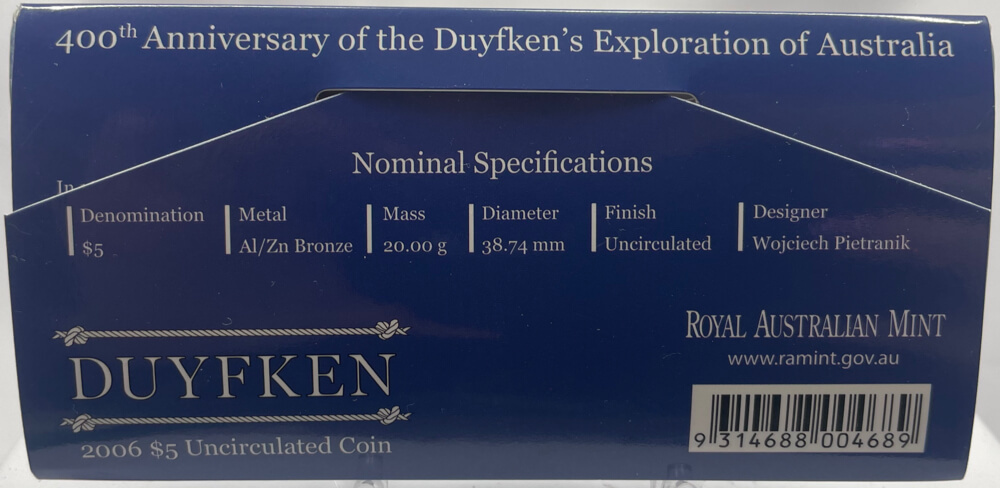 2006 5 Dollar Uncirculated Coin - Duyfken