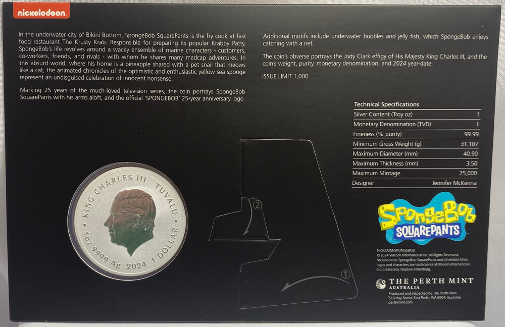 Tuvalu 2023 Silver 1oz Uncirculated Coin - Spongebob 25 Years product image