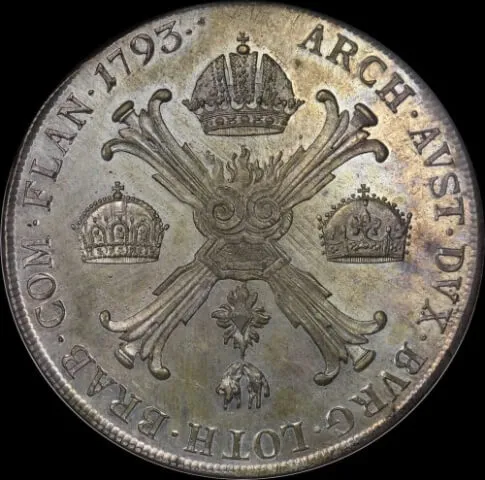 Austrian Netherlands 1793A Silver Kronenthaler Francis II Dav#31286 NGC MS63