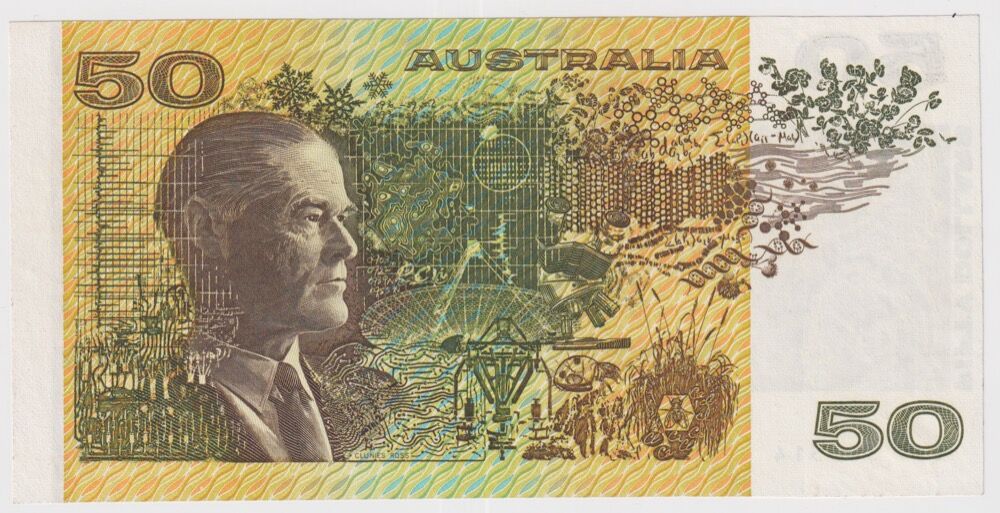 1990 $50 Note Fraser/Higgins Wet Ink Transfer Error R512 GEF