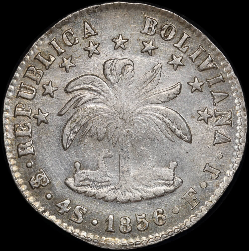 Bolivia 1856 Silver 4 Sol F.J KM#123.2 good EF product image