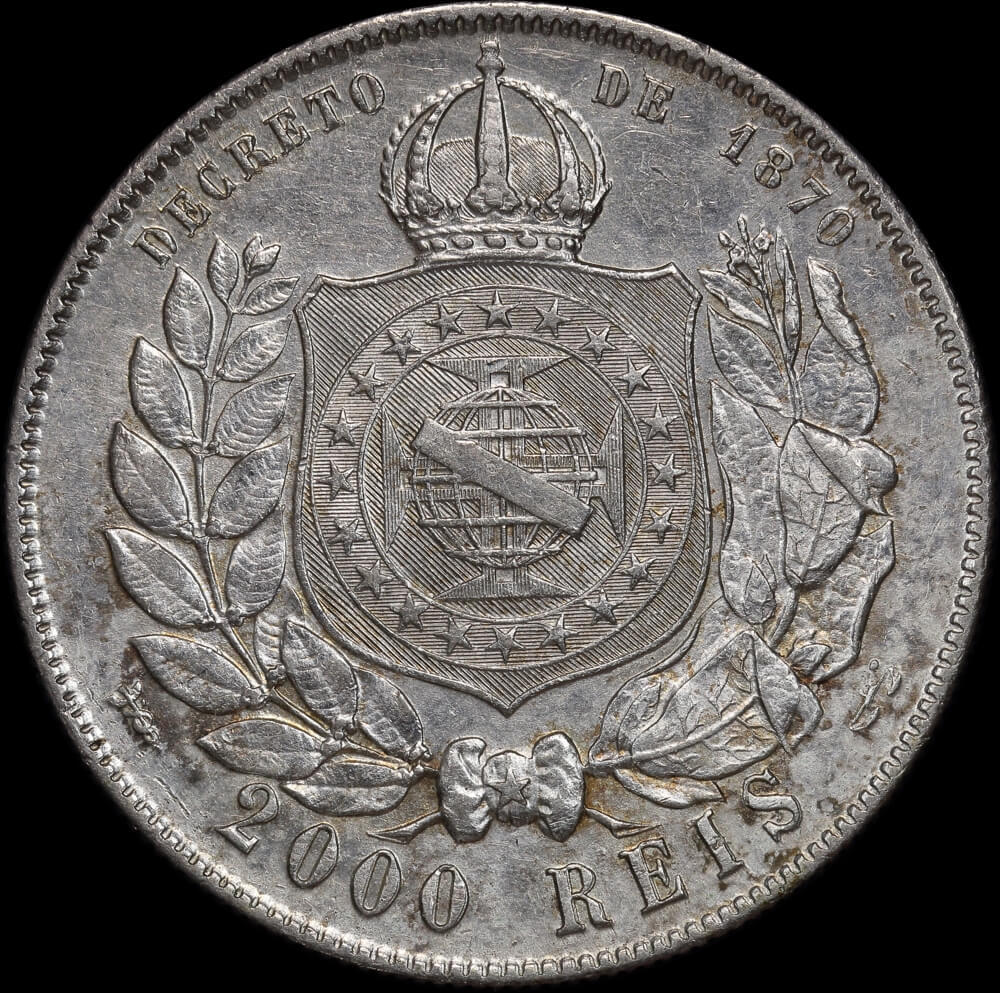 Brazil 1889 Silver 2,000 Reis KM# 485 good EF product image