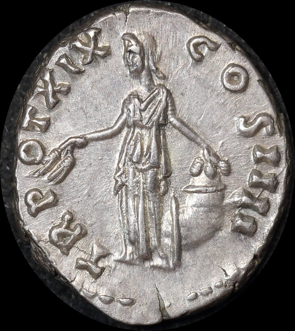 Ancient Rome (Imperial) 155-156 CE Antoninus Pius Silver Denarius Annona RIC III 249 good VF