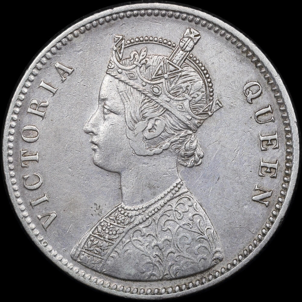 India (British) 1875 Silver Rupee KM# 473.2 Good VF product image