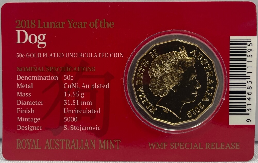 2018 Gold Plated 50 Cent Uncirculated Coin Year of the Dog Berlin Money Fair product image