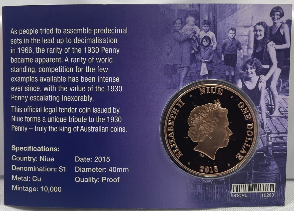 Niue 2015 1 Dollar Proof Coin 1930 Penny Legal Tender Tribute product image