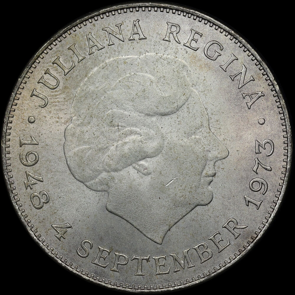 Netherlands 1973 Silver 10 Gulden KM#196 Uncirculated product image