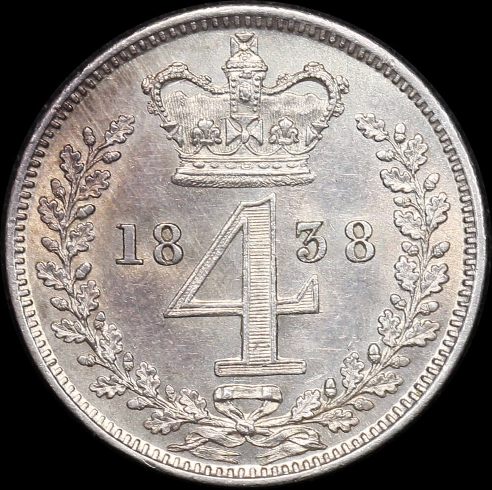 1838 Silver Maundy Four Pence Victoria KM#732 about Unc