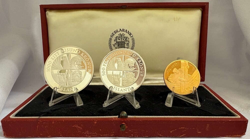 Iceland 1974 Gold and Silver Three Coin Proof Set product image