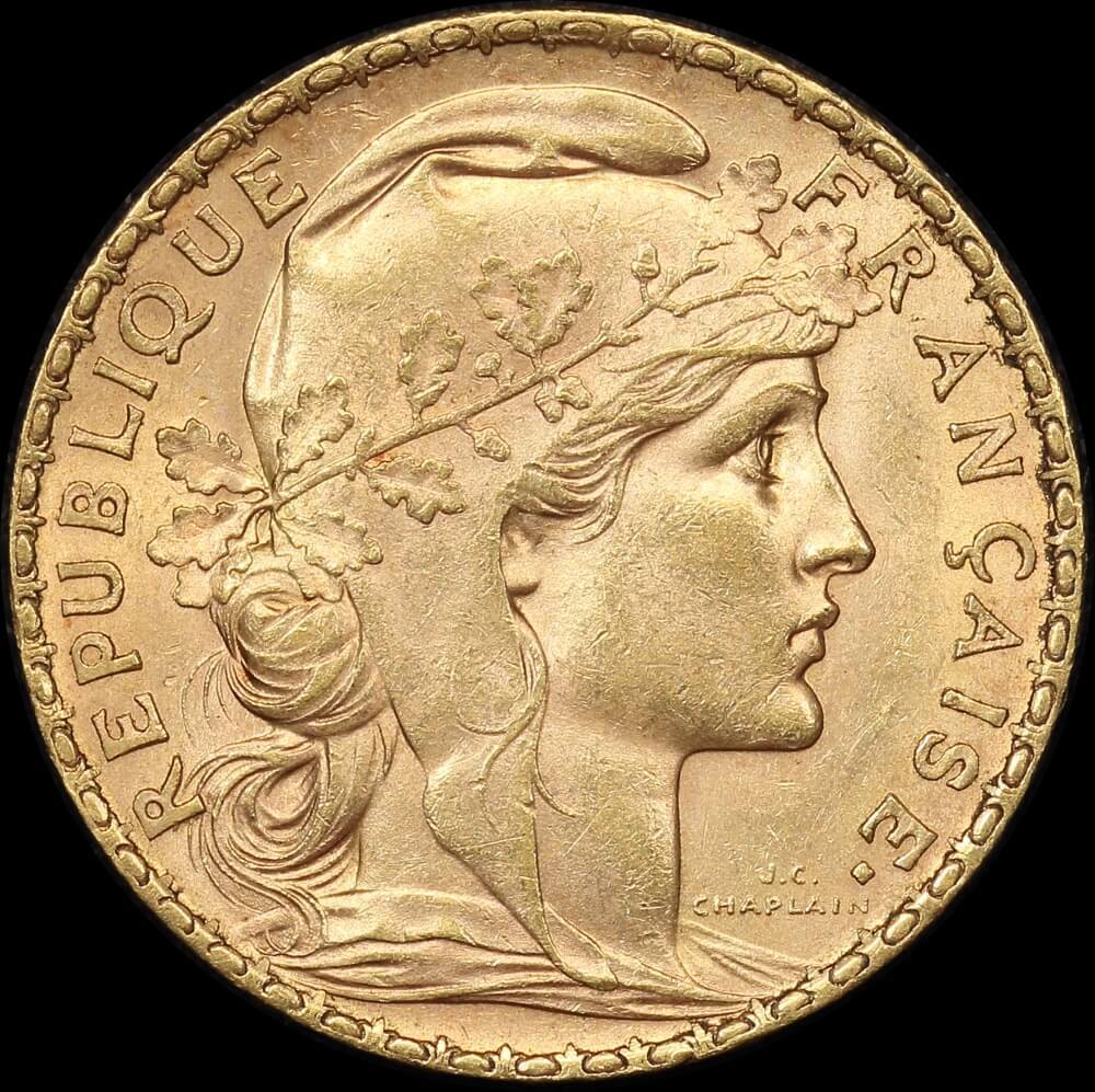France 1906 Gold 20 Francs Rooster KM#847 about Unc product image