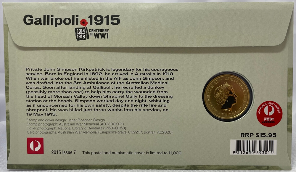 2015 PNC $1 Gallipoli - Simpson and his Donkey