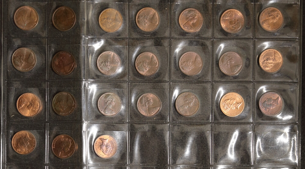 1966-1990 1 Cent Comprehensive Collection of 24 Uncirculated Coins