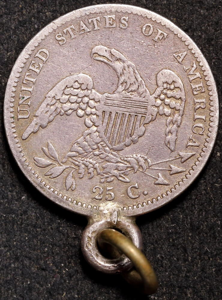 USA 1834 Silver 25 Cents KM#55 Liberty Cap Quarter Good Fine in Mount product image