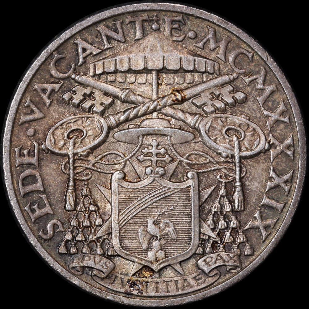 Vatican City 1939 Silver 10 Lire KM#21 Sede Vacante about Unc product image