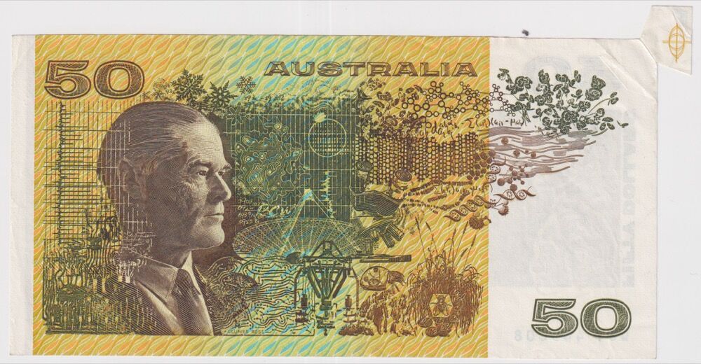 1990 $50 Note Fraser/Higgins Flap Error R512 GEF product image