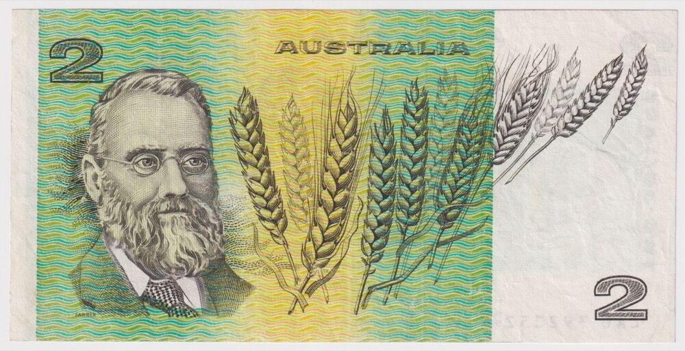 1985 $2 Note Johnston/Fraser 5mm Registration Shift Error R89 Very Fine
