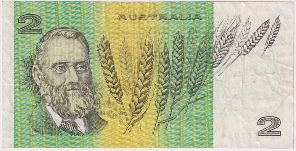 1985 $2 Note Johnston/Fraser 6mm Registration Shift Error R89 good VF