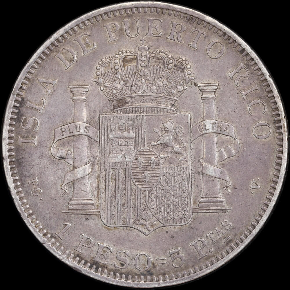 Puerto Rico 1895 Silver Peso KM#24 EF product image