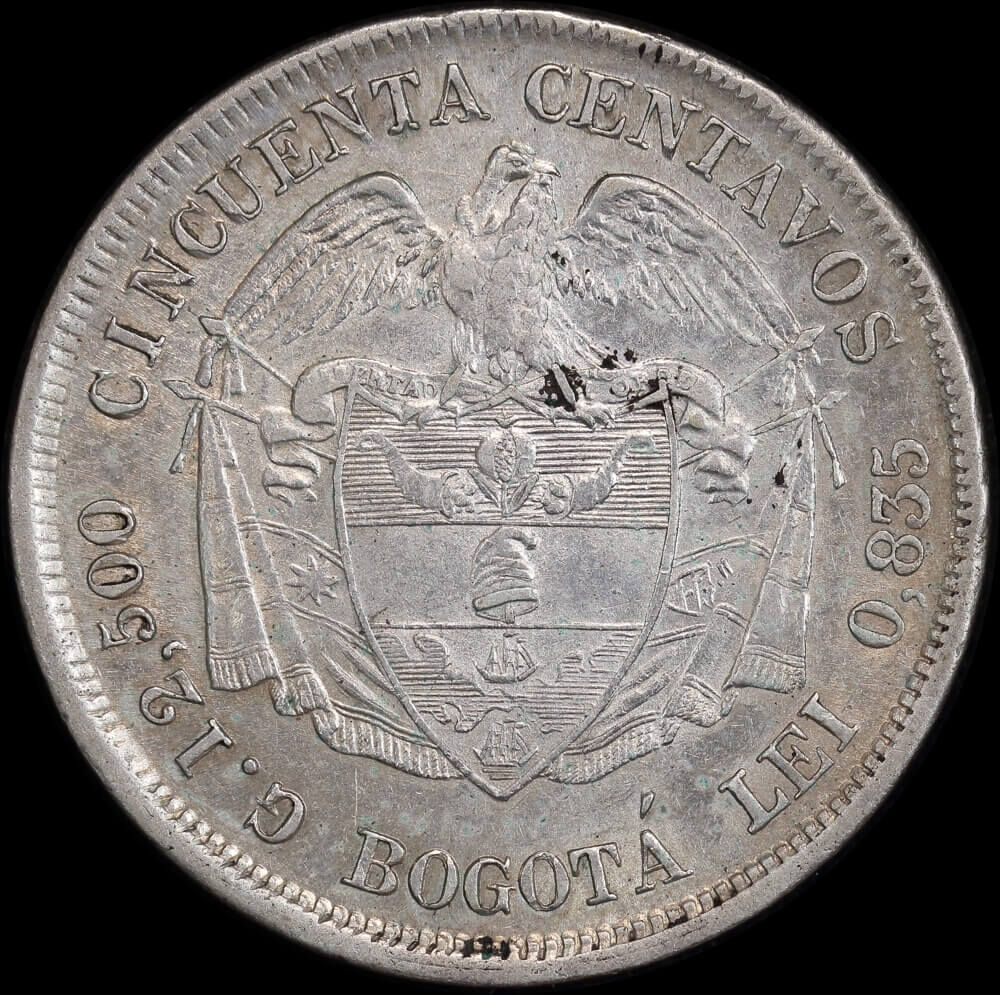 Colombia 1880 Silver 50 Centavos KM#177 good EF product image