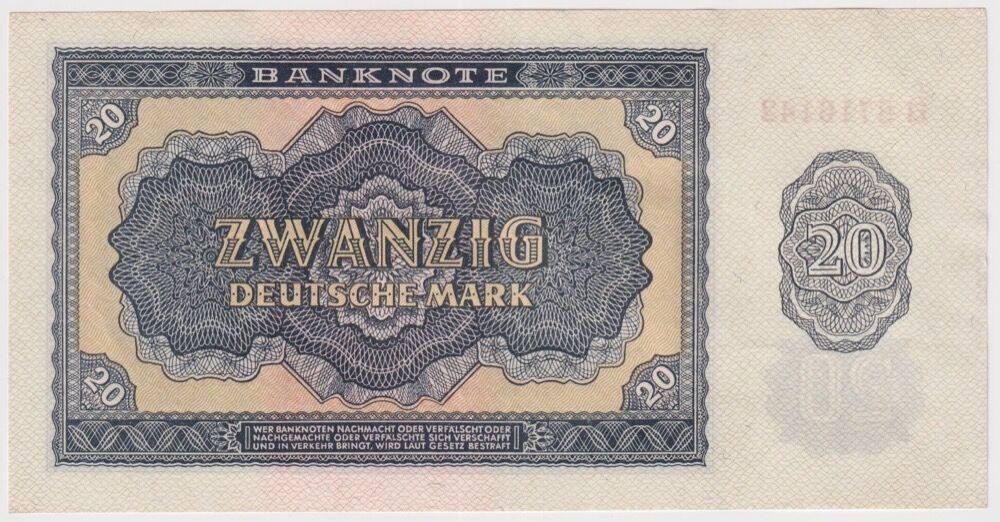 Germany 1955 20 Deutsche Mark Banknote Pick#19 Uncirculated