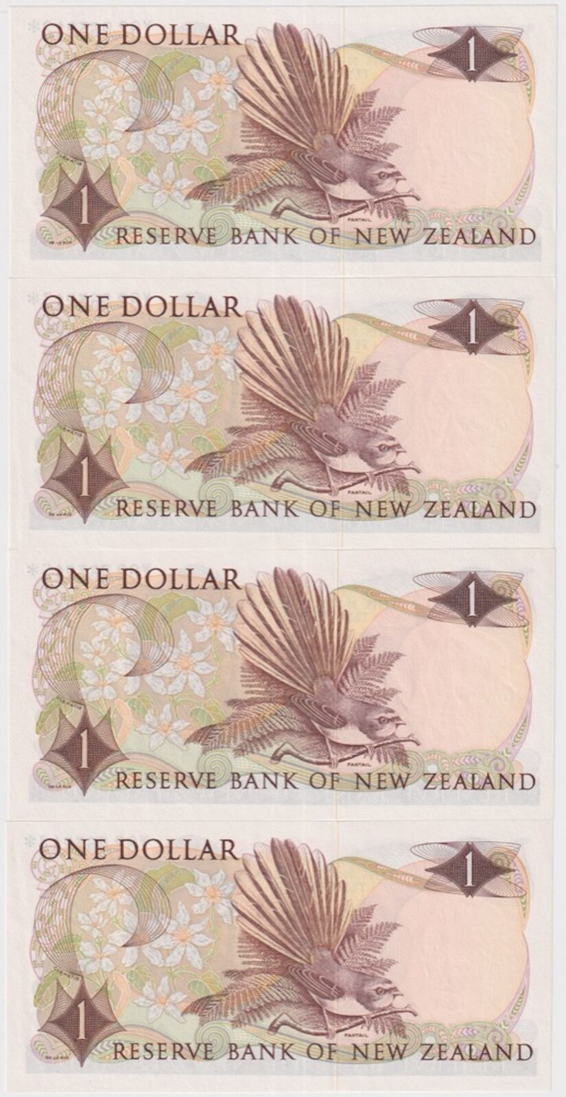 New Zealand 1977 $1 Star Note Consecutive Run of 4 Pick#163d Uncirculated product image