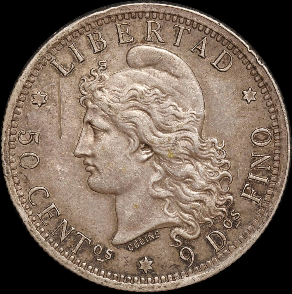 Argentina 1883 Silver 50 Centavos KM#28 EF product image