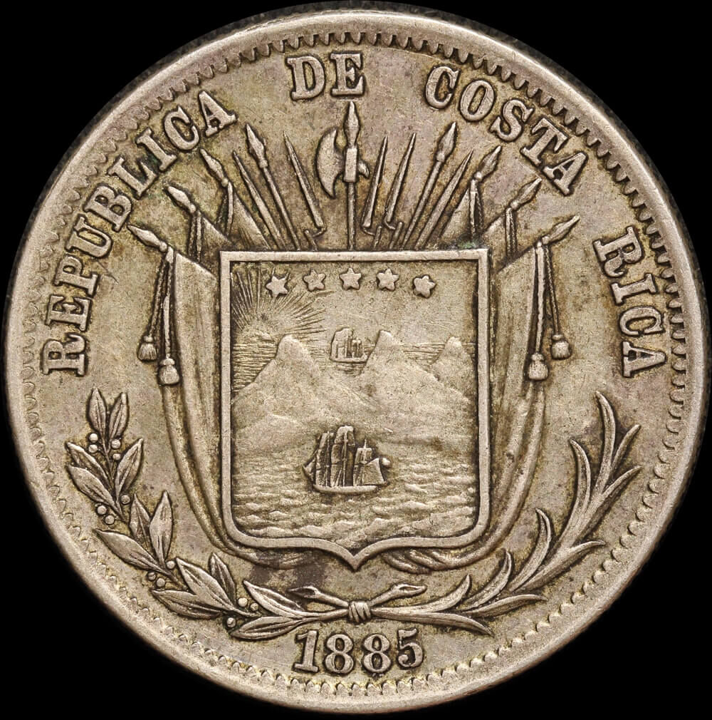Costa Rica 1885 Silver 50 Centavos KM#124 good VF product image