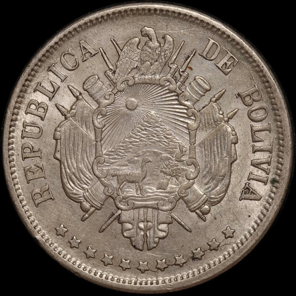Bolivia 1870 Silver Boliviano KM#155 good EF product image