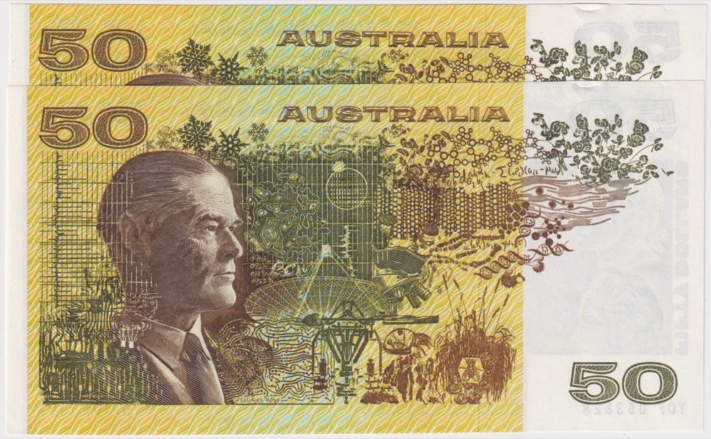 1983 $50 Note Johnston/Stone R508 Consecutive Pair about Uncirculated