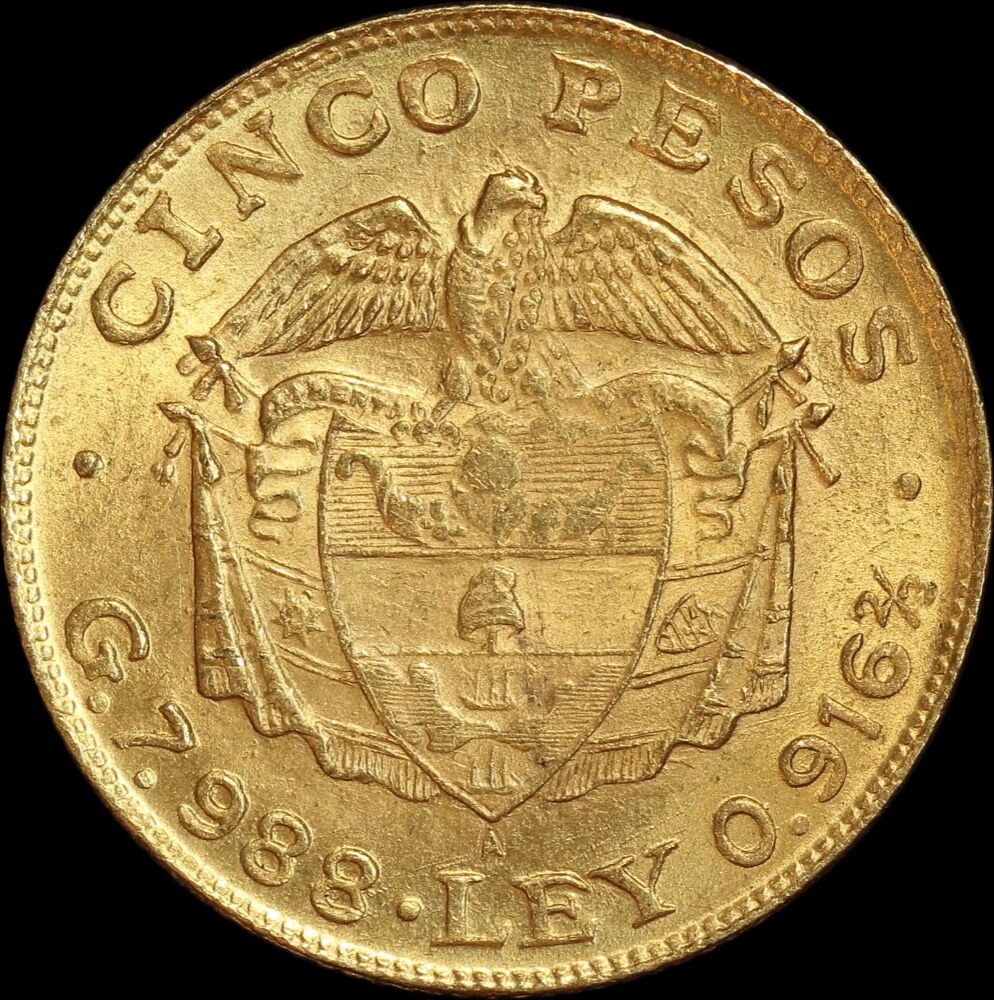 Colombia 1920 Gold 5 Pesos KM# 201.1 Uncirculated product image