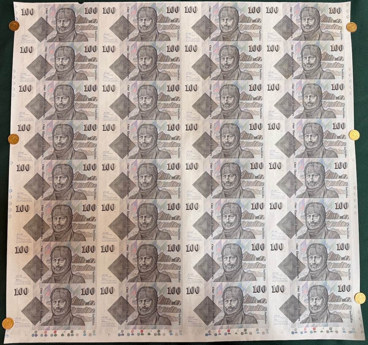 1995 100 Dollar Uncut Sheet of 32 Paper Notes