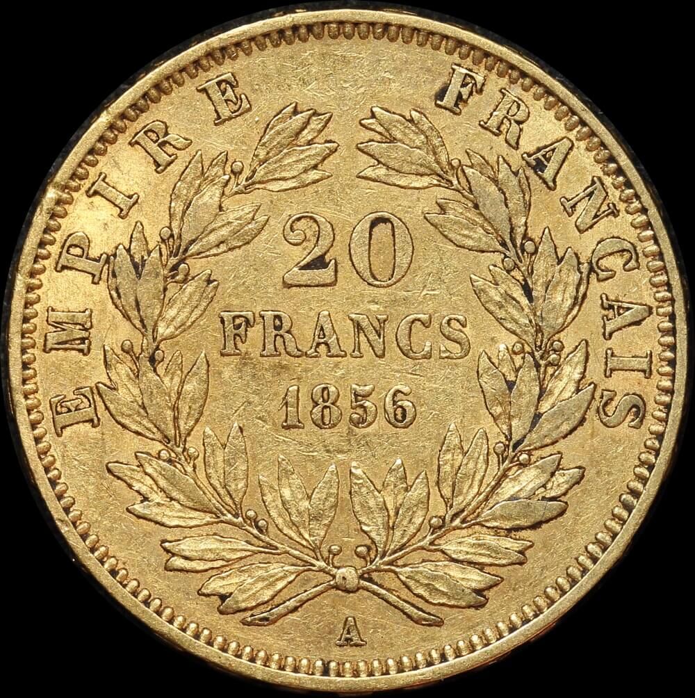 France 1856-A Gold 20 Franc Napoleon KM#781.1 EF product image