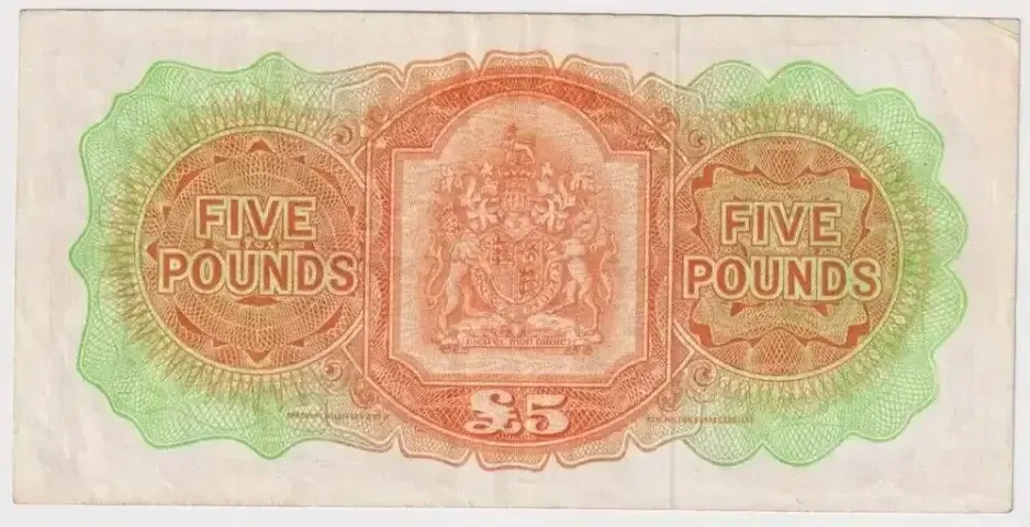 Bermuda 1957 5 Pounds Note P#21c good VF With Security Thread