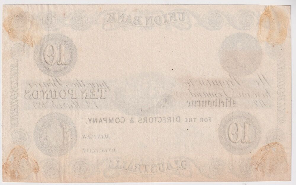 Union Bank of Australia (Melbourne) 1870 10 Pounds Unissued Printer's Proof MVR# 2a Uncirculated