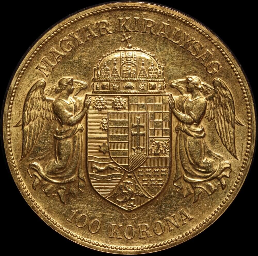 Hungary 1908 Gold 100 Korona KM#491 about Unc product image