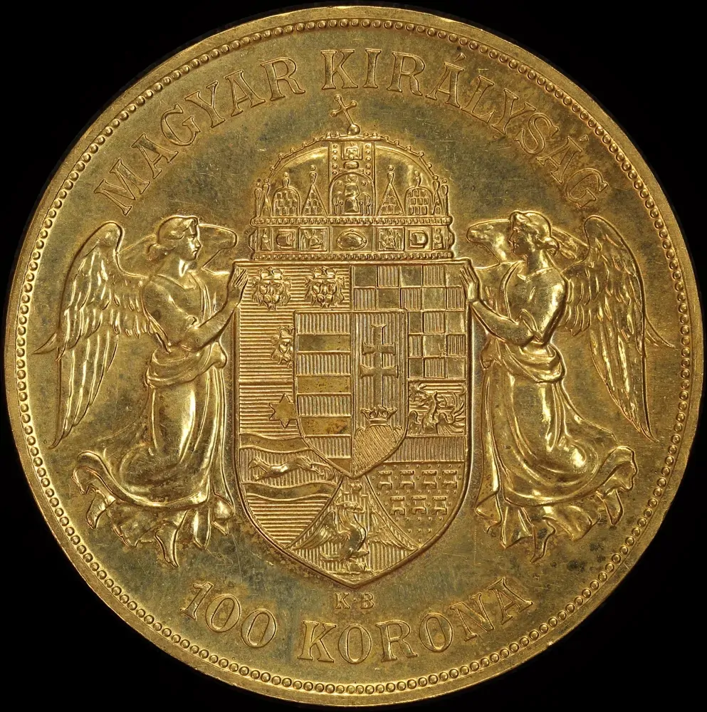 Hungary 1908 Gold 100 Korona KM#491 about Unc
